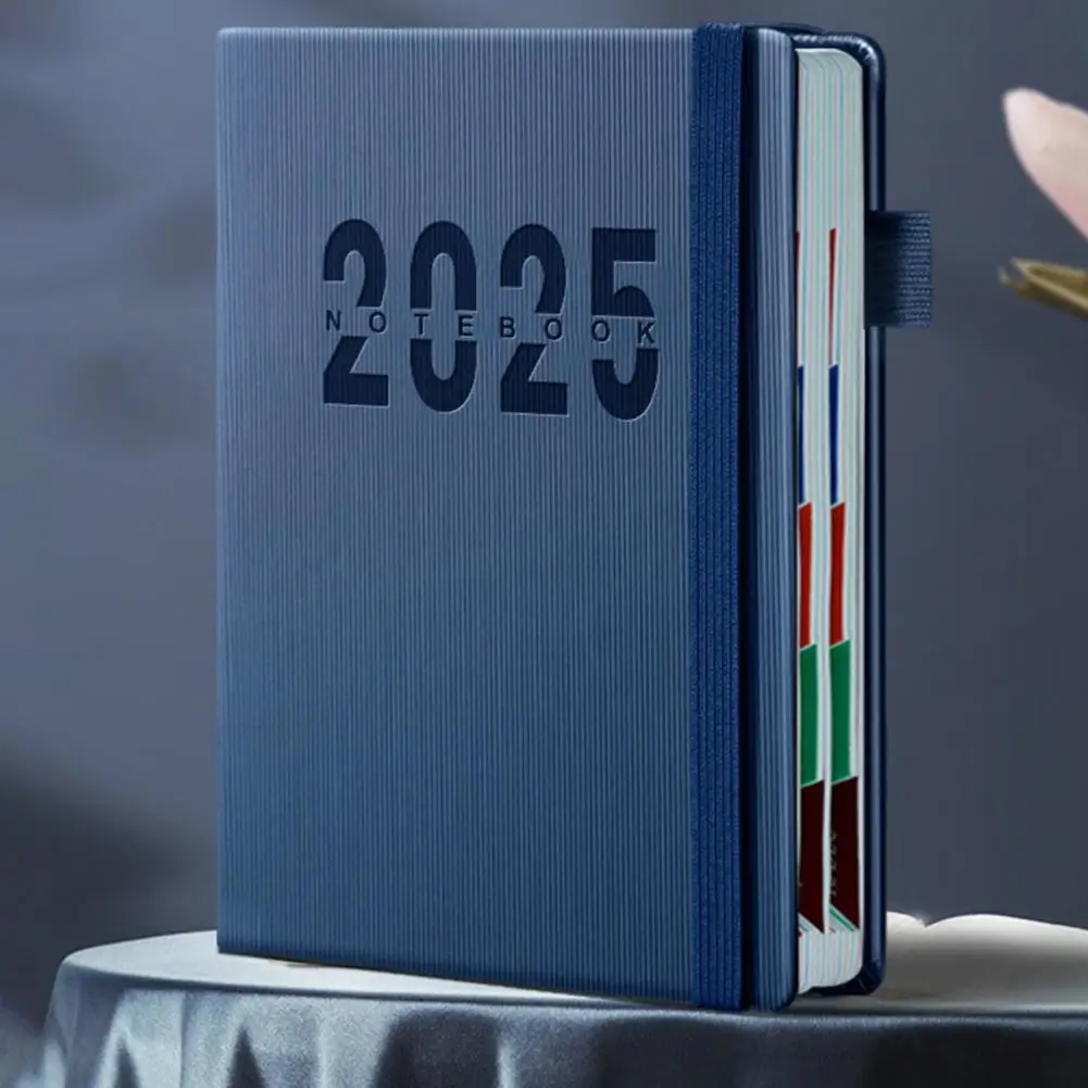 Planificador de cubierta de cuero de imitación, planificador mensual de cubierta dura con pestañas, banda para bolígrafos, estudiantes, trabajadores de oficina, 2025 a diciembre de 2025