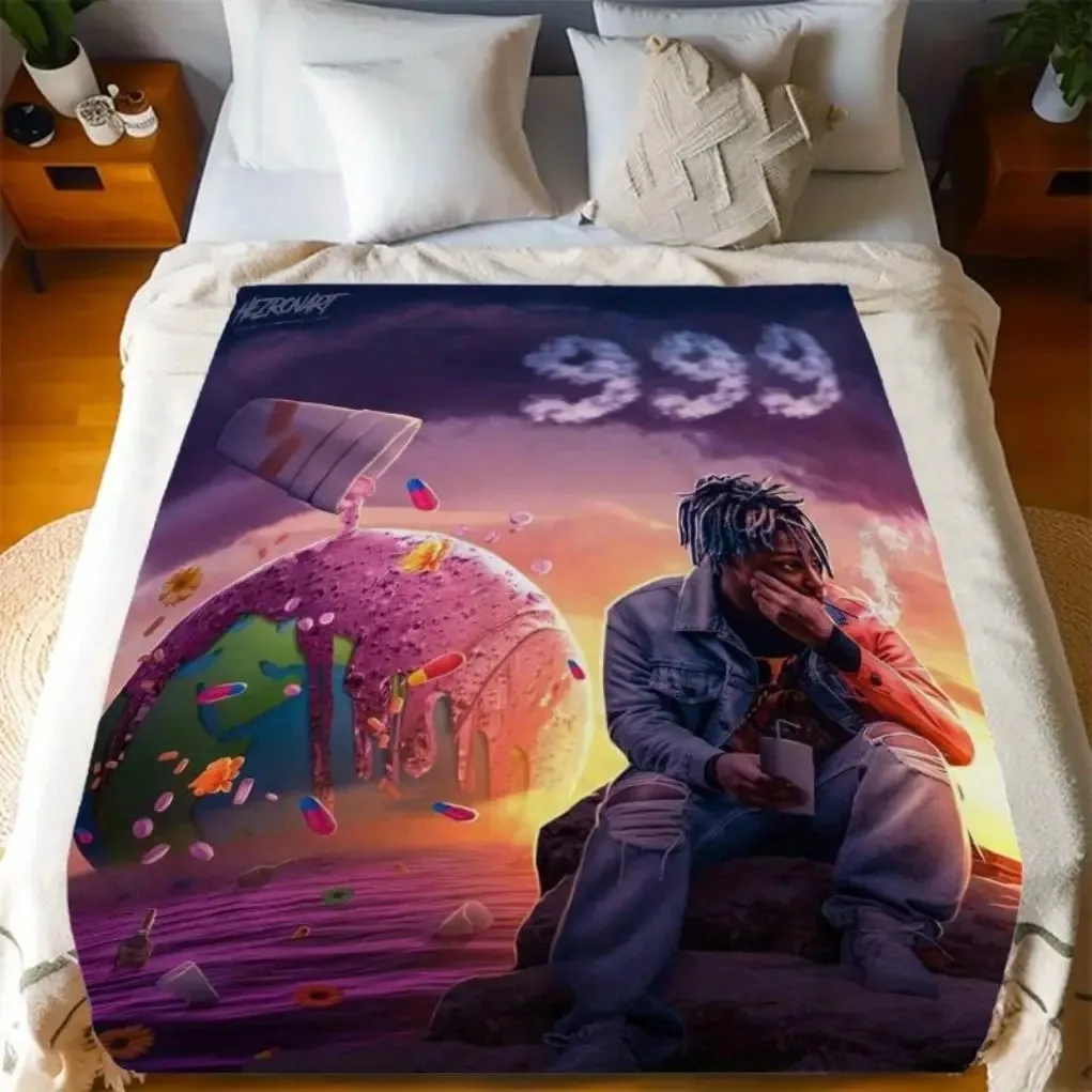 Customize JW 999 Juice Music Themed Hip-Hop Pattern Digital Print Flannel Blanket - Oversized Plush Blanket Suitable for Beds An