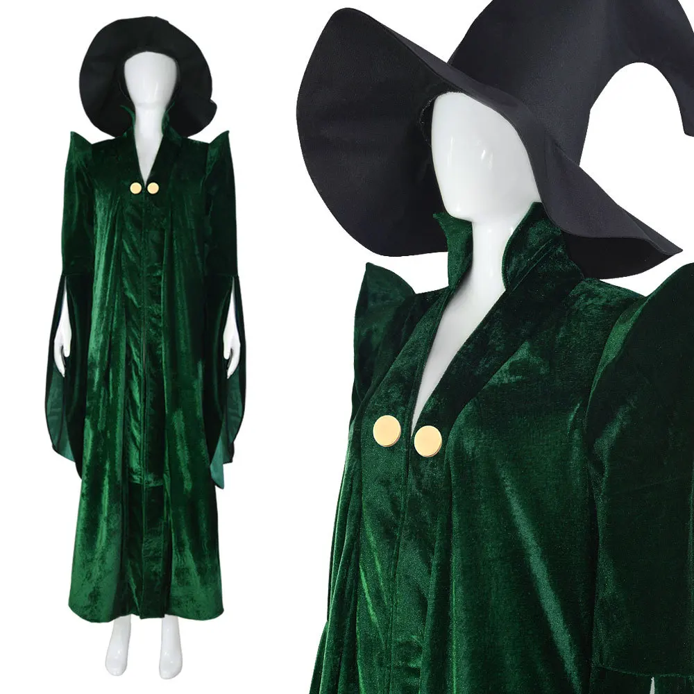 Anime Cosplay Minerva McGonagall Costume Green Velvet Cloak Cape Robe Dress Halloween Carnival Suit Custom Made