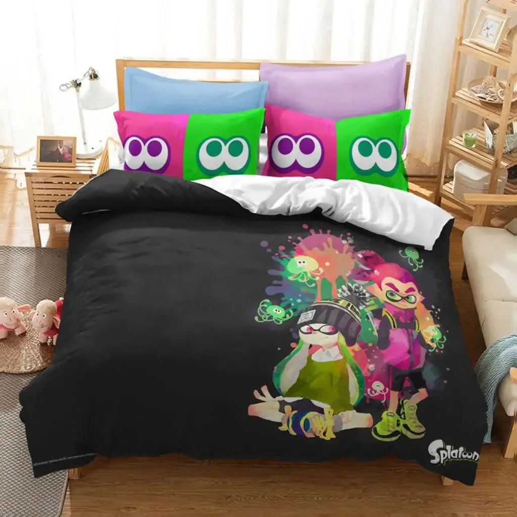 Popular Splatoon 2 Game Printed Bedding Set 3d Cartoon Duvet Cover Set Pillow Case Twin Full Queen King Size Bed Linen Bed Sets