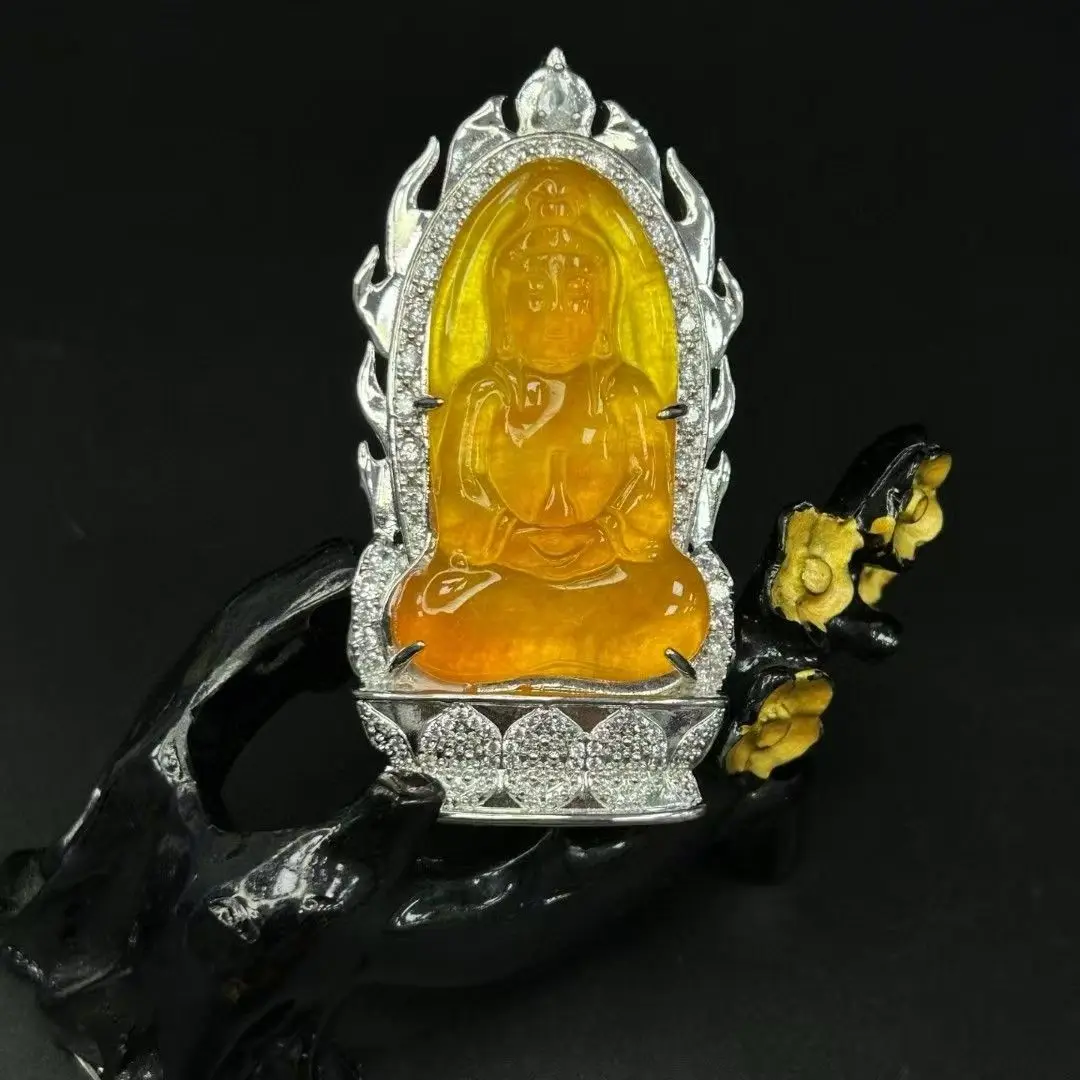 

Классический хит продаж, натуральный халцедон, инкрустированный желтым мира, кулон Гуаньинь, ожерелье, изысканные модные украшения