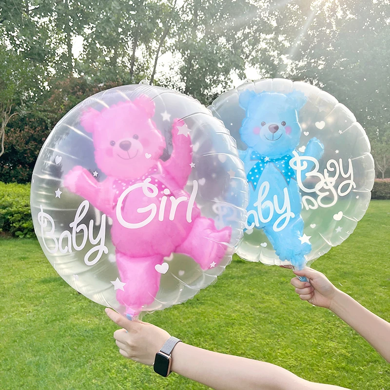 

4D Transparent Baby Girl/Boy Bear Bubble Ball Kids 1st Birthday Party Air Globos Christening Gender Reveal Decoration Kids Toys