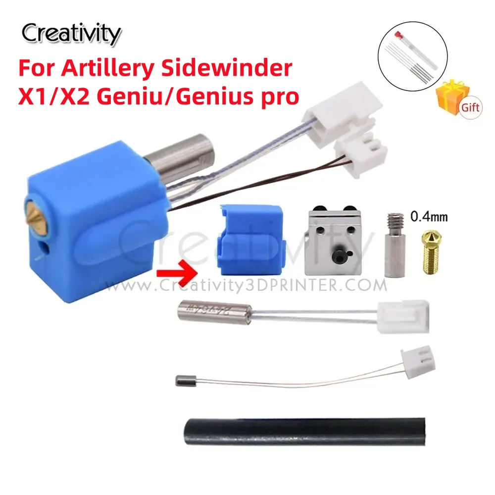 

For Artillery Sidewinder X1/X2 Genius Hotend Silicone Sock Heating Tube Thermistor Heat Block Volcano Nozzle Kit Throat Extruder