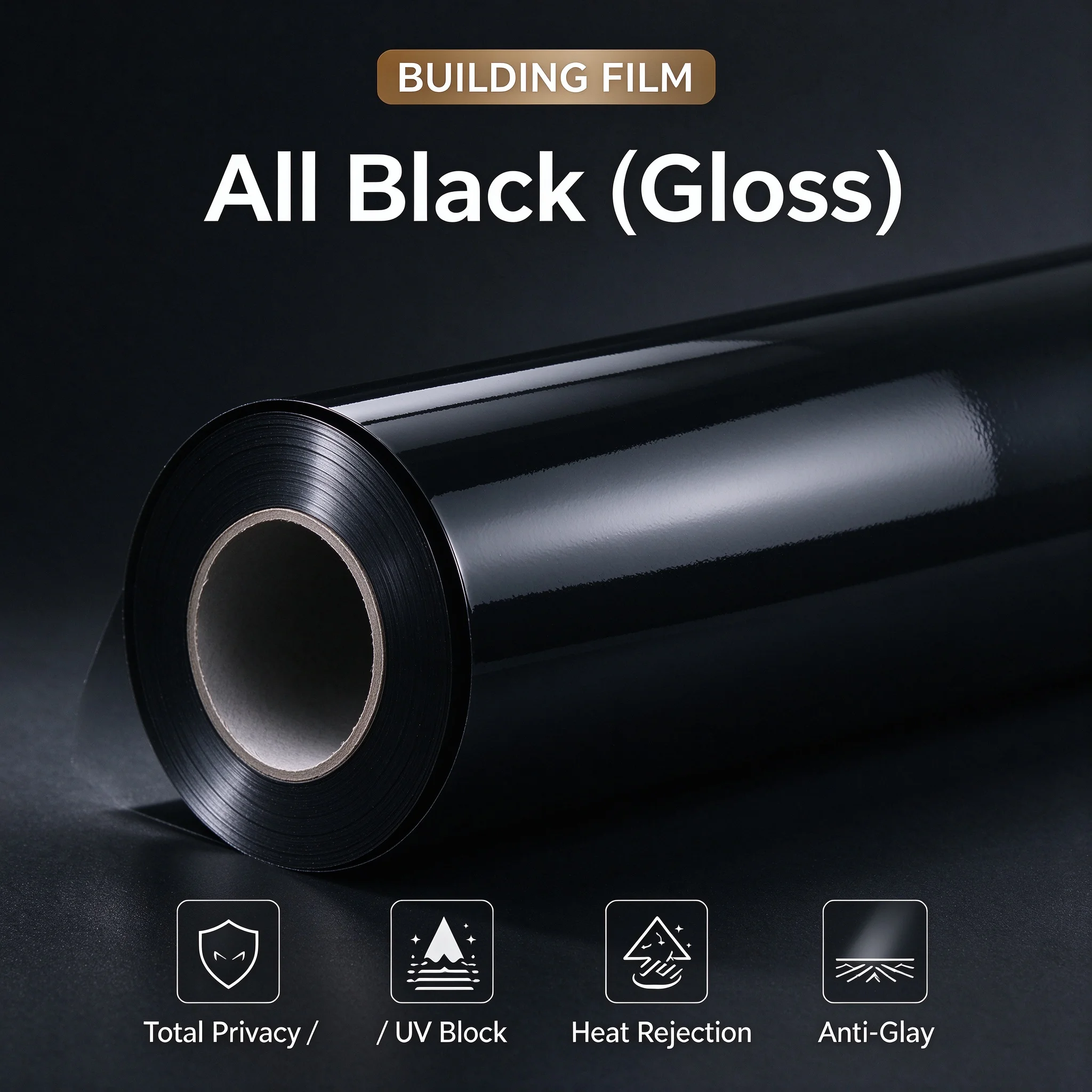 All Black PET Window Film Roll One Way Vision Privacy Glass Tint Heat Insulation Anti UV Solar Control DIY Install For Home Car