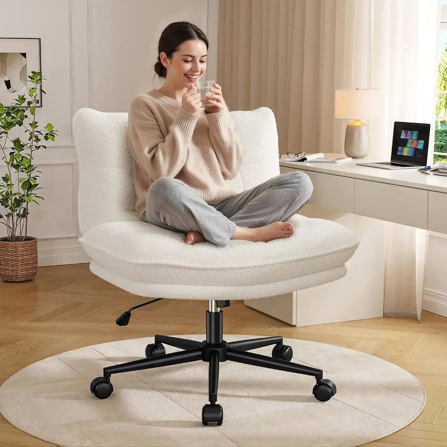 

7-дюймовое сверхпрочное кресло на колесиках с перекрестными ножками, регулируемое по высоте, поворотное, для дома, офиса, кабинета, туалетного столика, белое