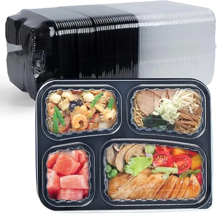 

To Go Containers Pack - Shrink Wrap 4 Compartment BPA Free PP Plastic Reusable Leakproof Microwave Freezer dishwasher Safe Meal
