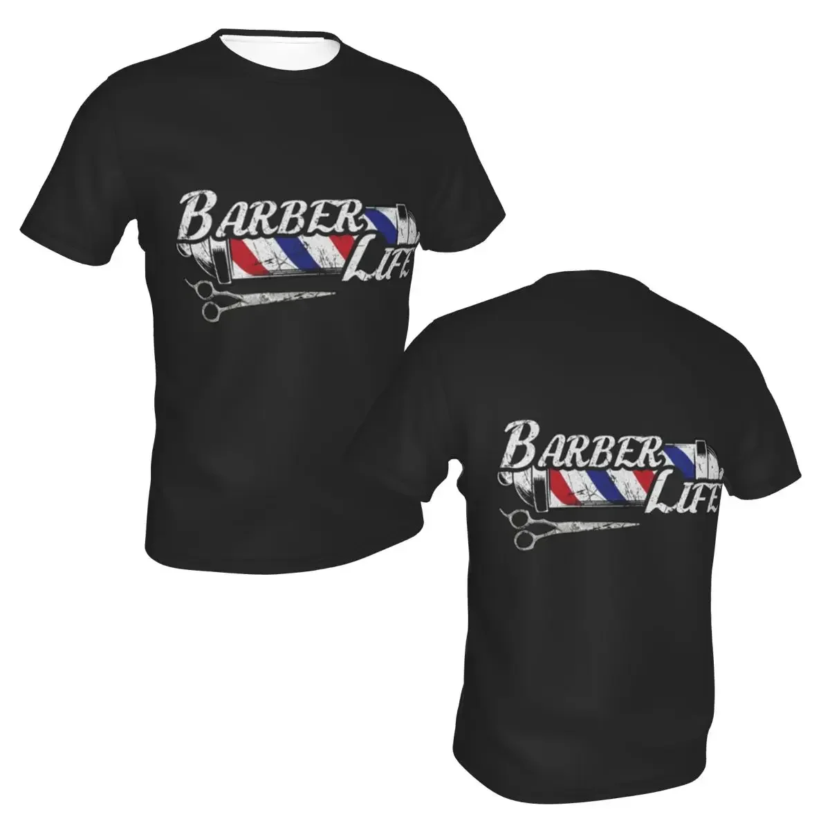 polyester Barber Shop Sign Entrance T-Shirt Men's Classic T Shirt Men O-Neck Summer Shirts Tops