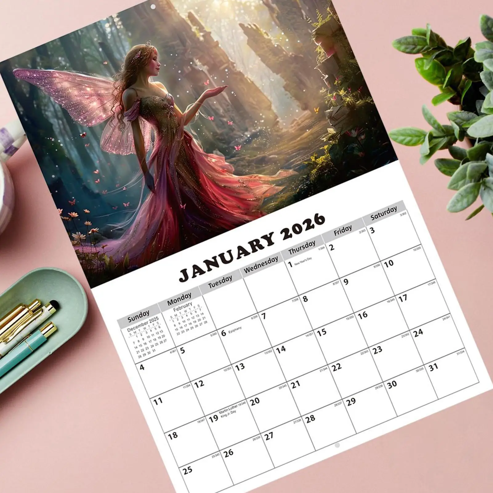 

Сказочный настенный календарь 2026 Очаровательный календарь сказочной принцессы 2026 Домашний фэнтезийный художественный ежедневник-органайзер Декор для кухни
