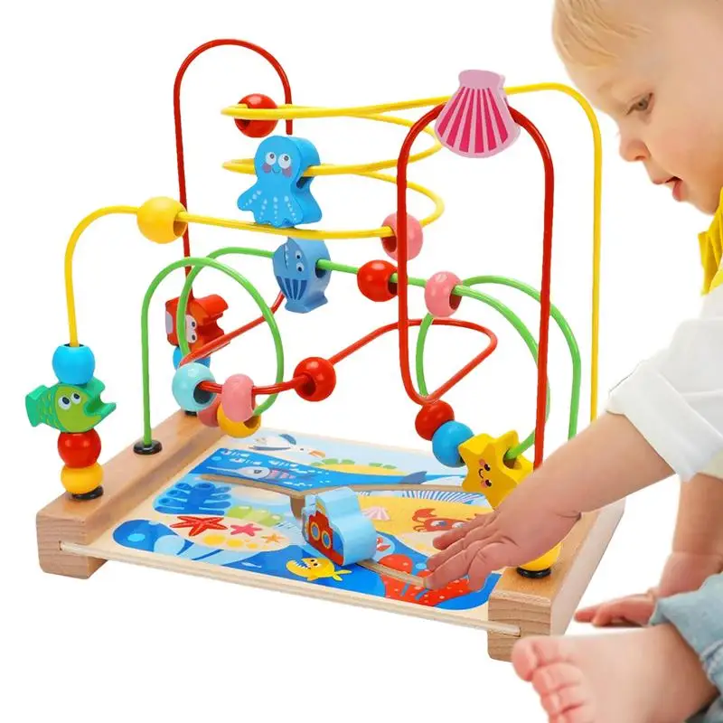 Perlenlabyrinth-Spielzeug für Kinder, Untersetzer, Roller-Labyrinth-Spielzeug für Kleinkinder, Holzspielzeug für Kleinkinder, sensorische Spur, Spieltisch-Spielzeug für Jungen und Mädchen