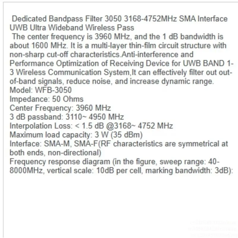 Ultra-Wideband Bandpass Filter - 3050 3168-4752MHz SMA Interface Dedicated Communication