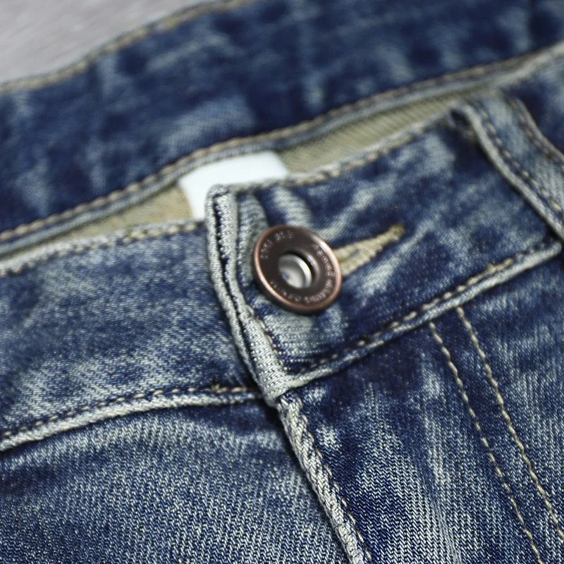 男性、ヒップホップファッション、ヴィンテージデザイナーのデニムパンツ、男性のパンクロックy2kパンツ、青のための折りたたまれたストリートプリントジーンズ