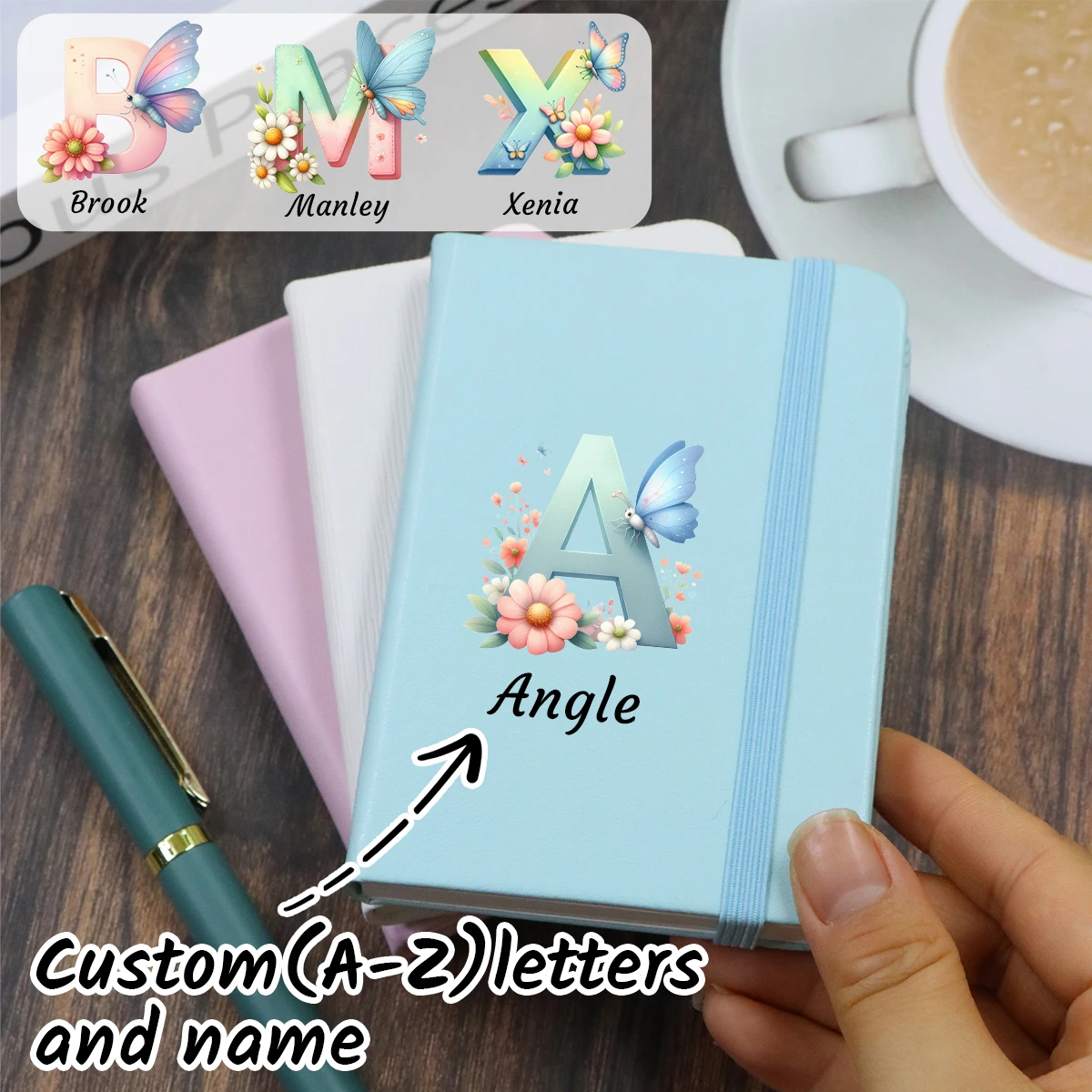 Caderno Personalizado, Caderno Pequeno com Alfabeto de Flores Personalizadas, Caderno de Bolso, Mini Caderno, Cadernos para Trabalho, Diário de Nome