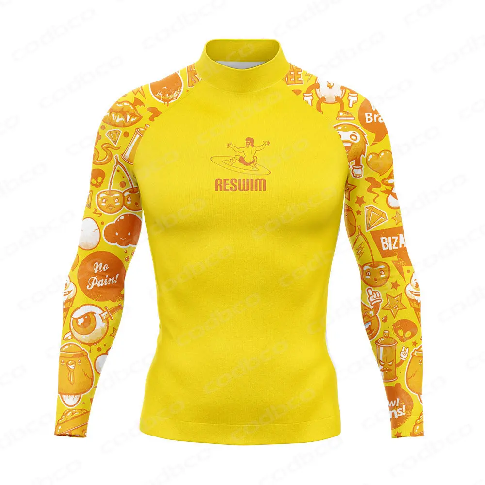 2024 Men\'s Funny Swimwear Rash Guards Long Sleeve Surf T-shirt UV Protection Swimsuit Surfing Diving Swimming Skinsuit Rashguard