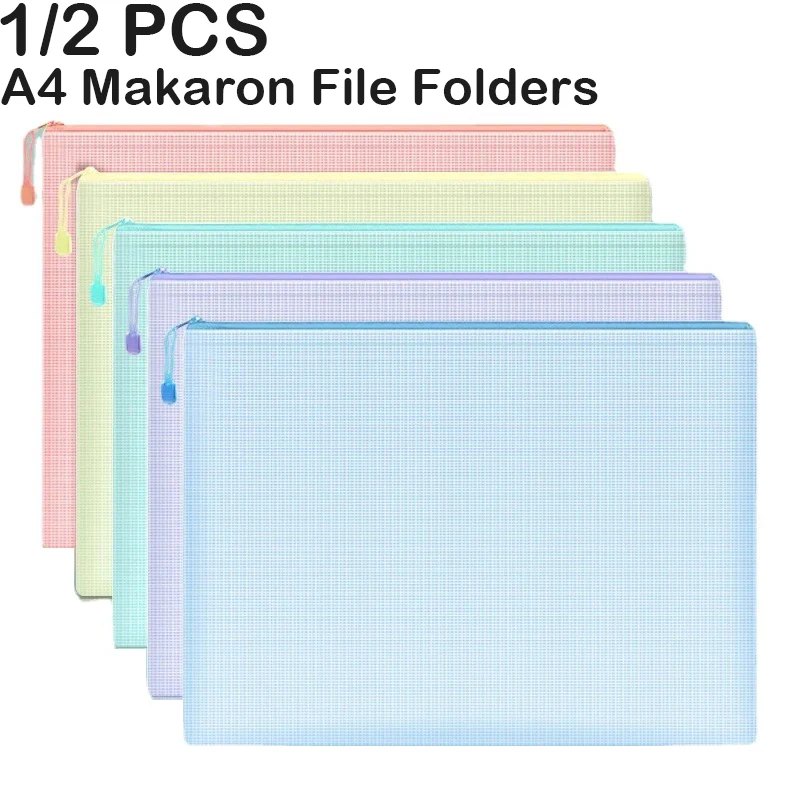 

1/2 PCS Waterproof Zip File Folders A4 Pencil Case Mesh Zipper Pouch Document Bag Storage Bags School Office Supplies Stationary