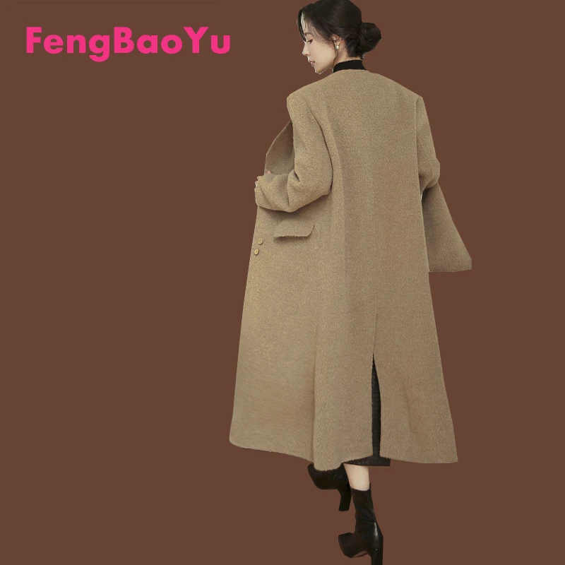 

Осенне-зимнее женское пальто из альпаки с двойным лицом, верблюжья шерсть, шарф с воротником, средней длины, темпераментное женское теплое и удобное