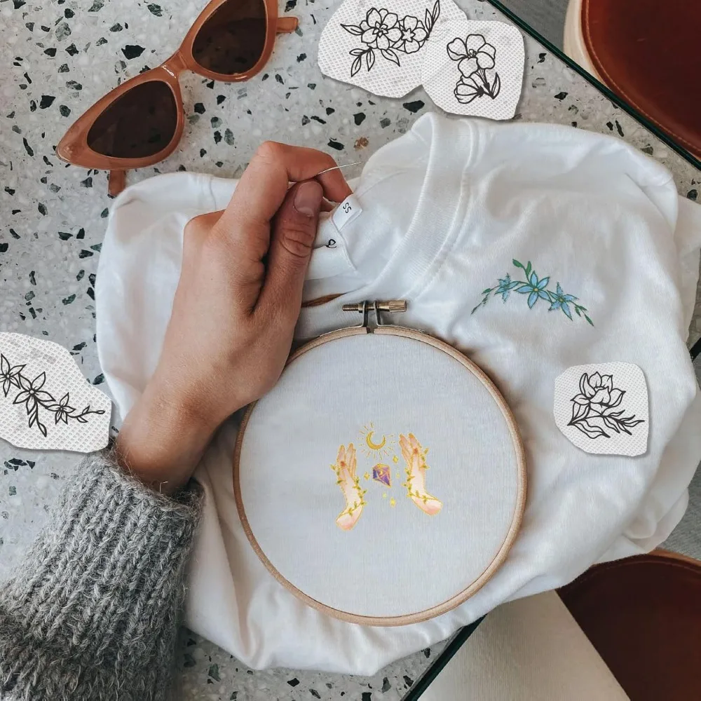 51Pcs Boho Moon Sun Water Soluble Embroidery Stabilizers Patterns Magic Tarot Hand Sewing Stick and Stitch A4 Transfers Fabric view 5
