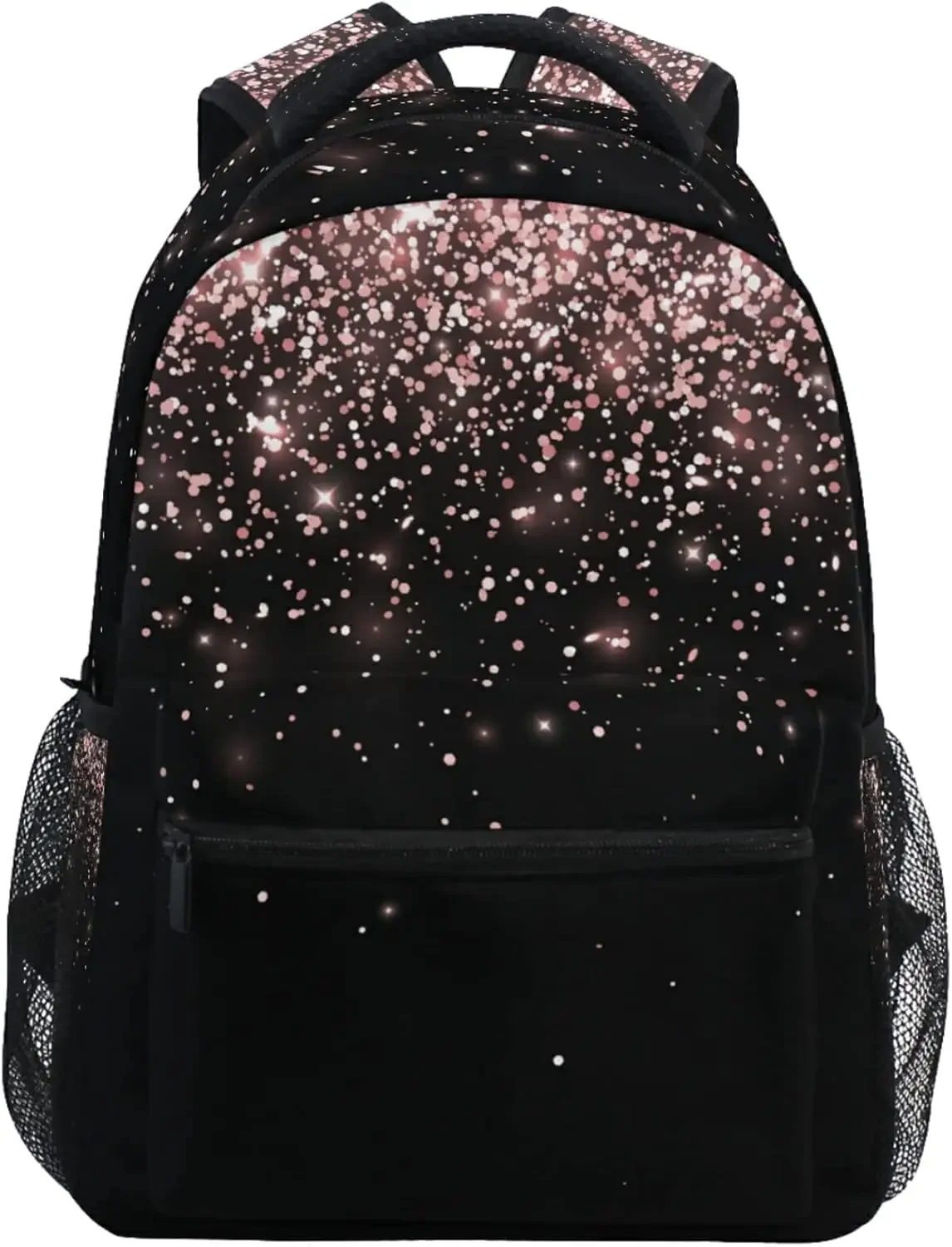 Pfrewn Rose Gold Black Glitter Backpacks for Girls Teens Women School Bookbags Backpack for Kids Students