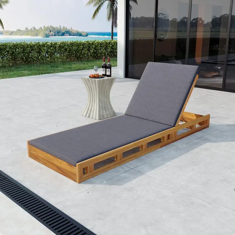 

Acacia Wood Lounge Chaise Set with Water-Resistant Cushions in Dark Grey - Matching Cream/Leaf Coconut Version Available