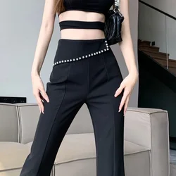 Womens Pants Skinny Trousers for Women Sexy Flare Solid Leggings Clothing Slim High Waist 90s Y2k Streetwear Nylon Cotton Summer