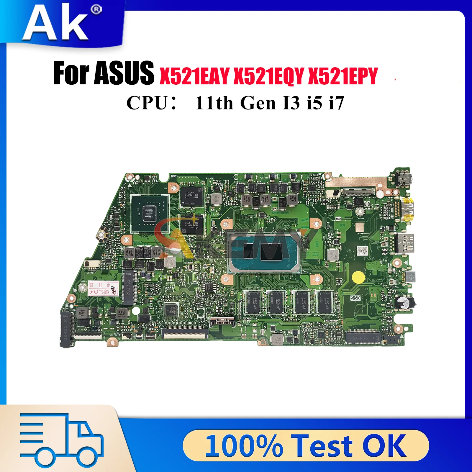 

X521EQY Laptop Motherboard For ASUS VivoBook X521EPY X521EAY X521EQ X521EQYB S533E Mainboard With 11th Gen I3 i5 i7 100% tests