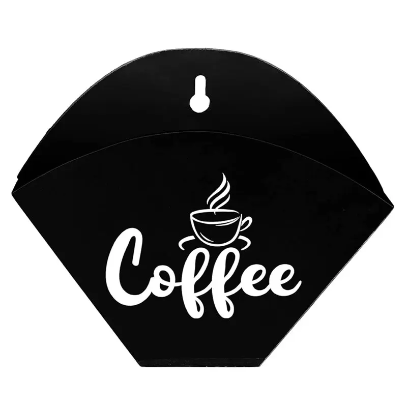 B23B Coffee Bar Accessories Wall-Mounted Cone Coffee Filter Holder Vintage Paper Holder Farmhouse Style Storage Container