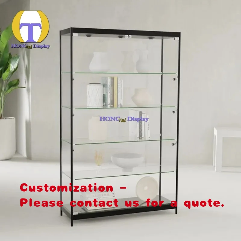 custom.Black High Quality Aluminum Frame Four Tiers Shelves Retail Store Show Cases Full Shop Showcase Display Living