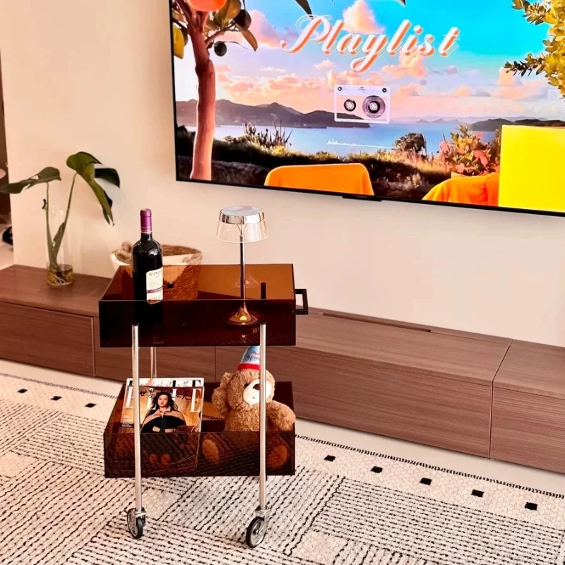 Living Room Acrylic Side Tables Art Funky Drink Space Saving Brown Side Table Bedroom Wheel Tavolino Da Divano Furniture Home