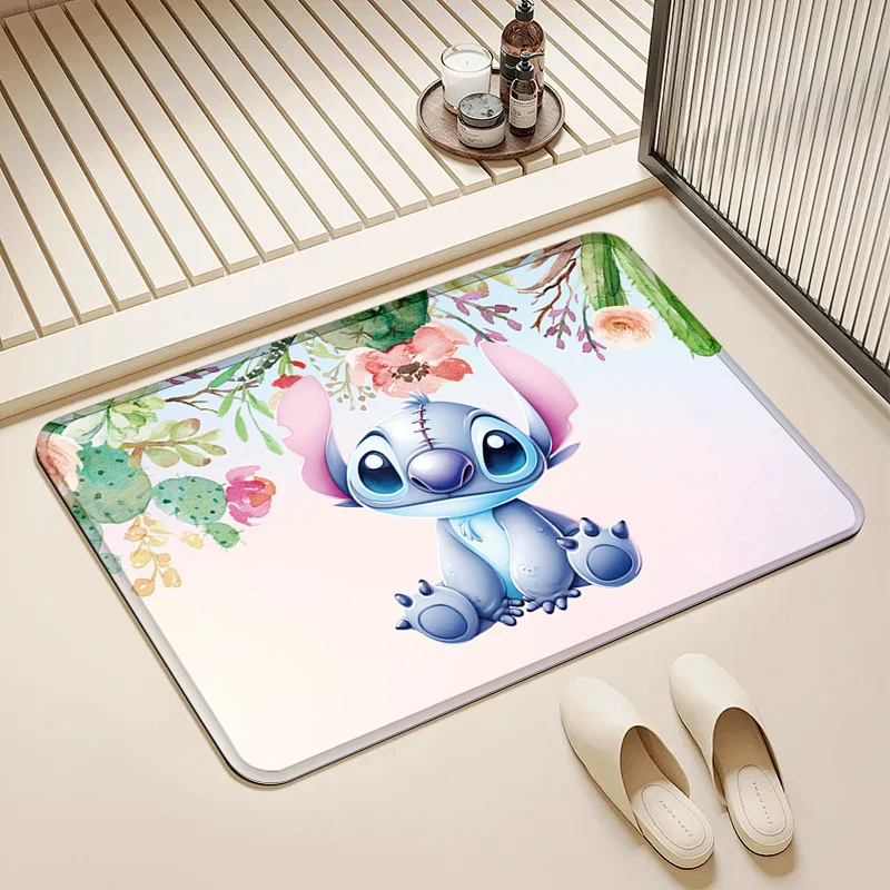 

Disney Stitch Watercolor Flower Door Mat Non-Slip Soft Floor Rug for Home Kids Room Bathroom Decor