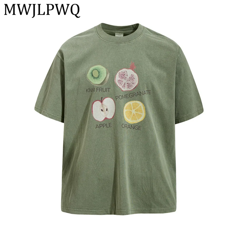 

MWJLPWQ Summer Street Print Short-Sleeve T-Shirt For Men Tide Style Loose Fit Round Neck Pure Cotton Washed Casual Tee 16626