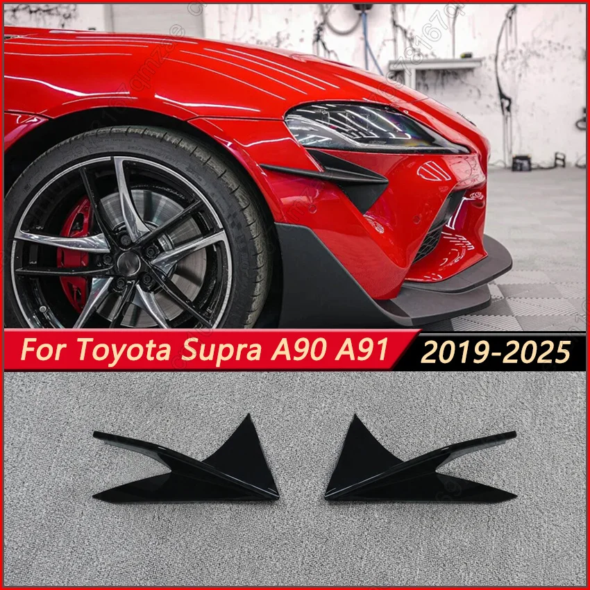 For Toyota Supra A90 A91 2019-2025 2PCS Car Front Bumper Side Canards Blade Splitter Spoiler Trim Body Kit Glossy Black