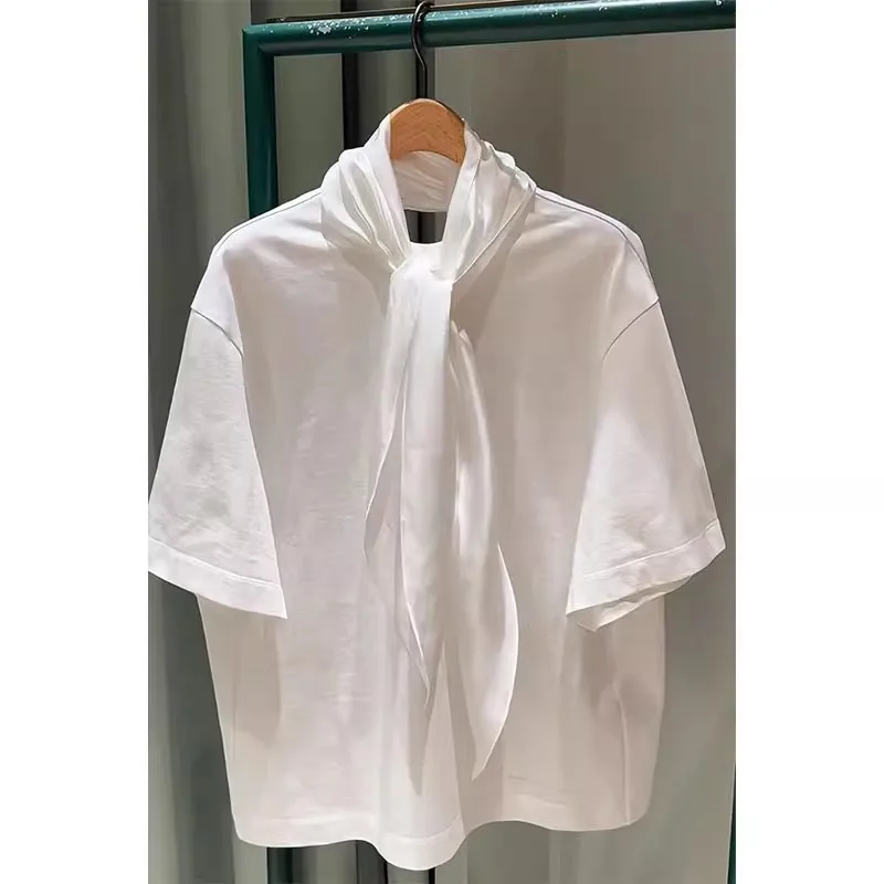 Lace-up Bow Ropa De Mujer Summer Short Sleeve Woman Clothing Loose O-neck Clothes Sweet Fashion T Shirt Unique Camisetas