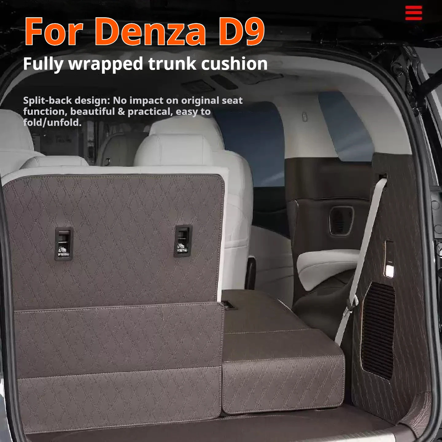 For Denza D9 2024-2025 Car Fully Wrapped Trunk Cushion Leather Trunk Cushion Backrest Cushion Interior Modify Car Accessories