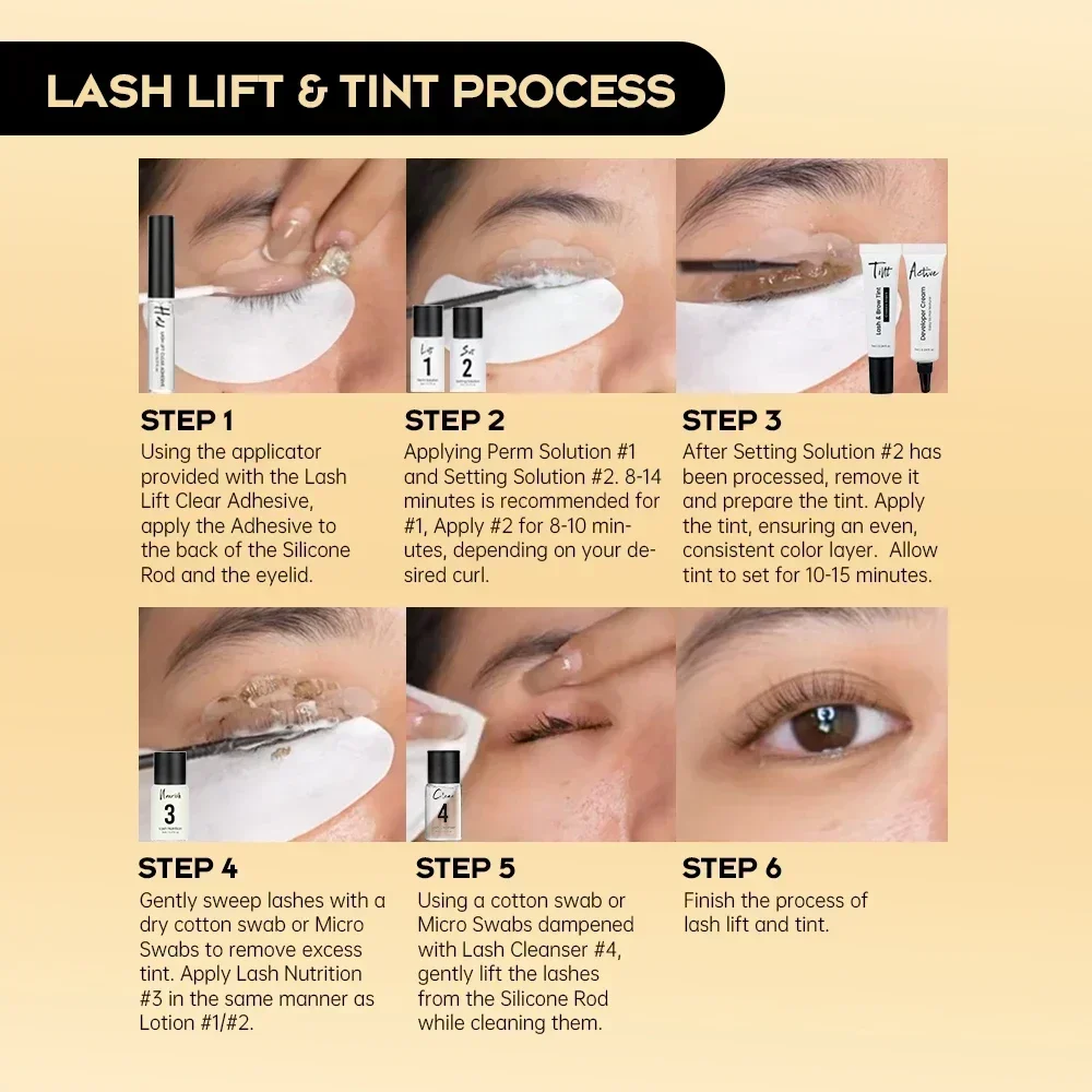 Gollee Lash Lift und Tönungsset, Brow Lamination, semipermanentes Augenbrauen-Tönungsset, Nature Black Wimpernlifting, Dauerwelle, 4–6 Wochen
