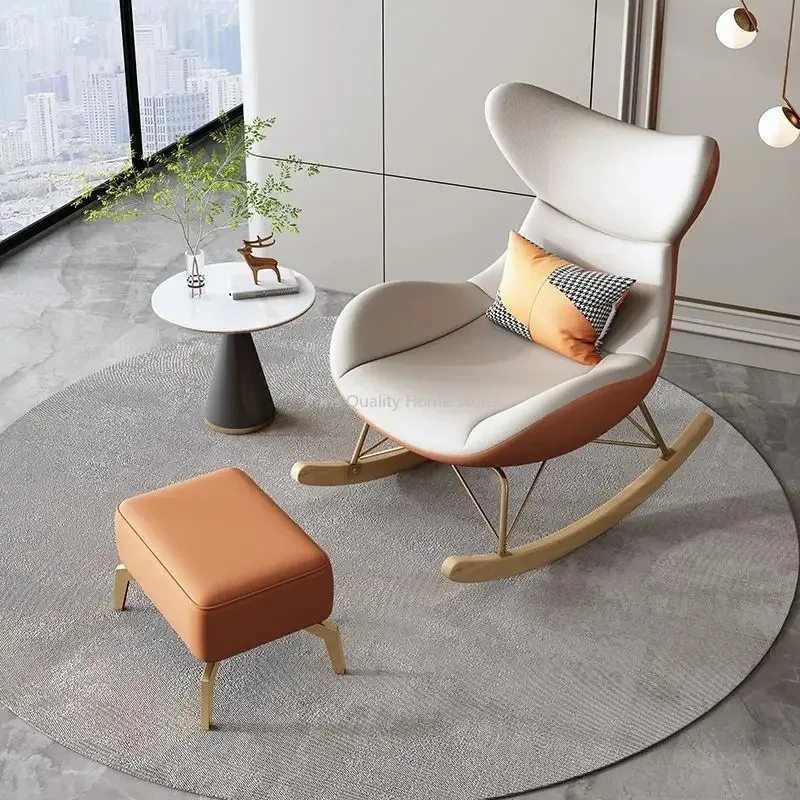 Rocking Chair Light Luxury Home New Thousand Bird Grid Leisure Single Rocking Chair Balcony Living Room Lounge Chair Lazy Sofa
