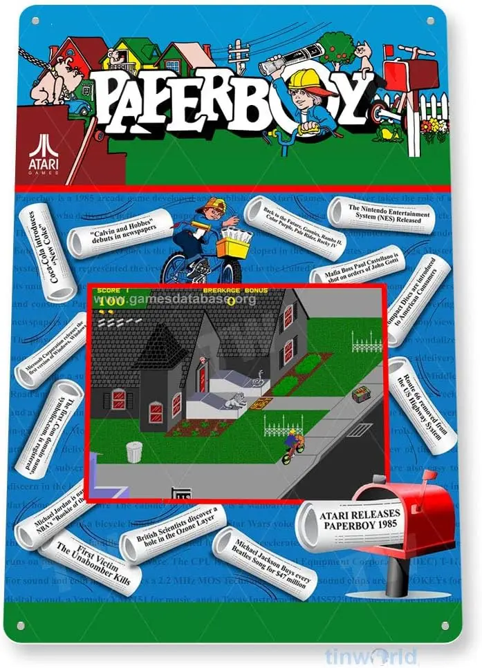 1p,TIN SIGN Paperboy Arcade Game Room Marquee Retro Classic Gaming Console C735-tin sign