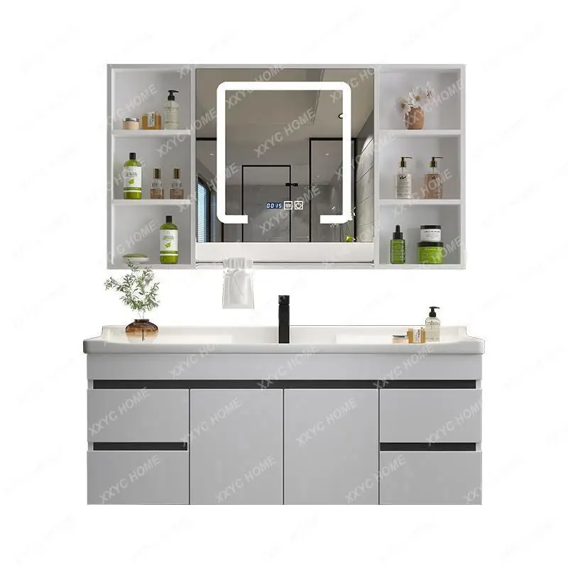 Light Luxury Ceramic Whole Washbin Bathroom Cabinet Hand Washing Washbasin Cabinet Combination Bathroom Table Modern Minimalist