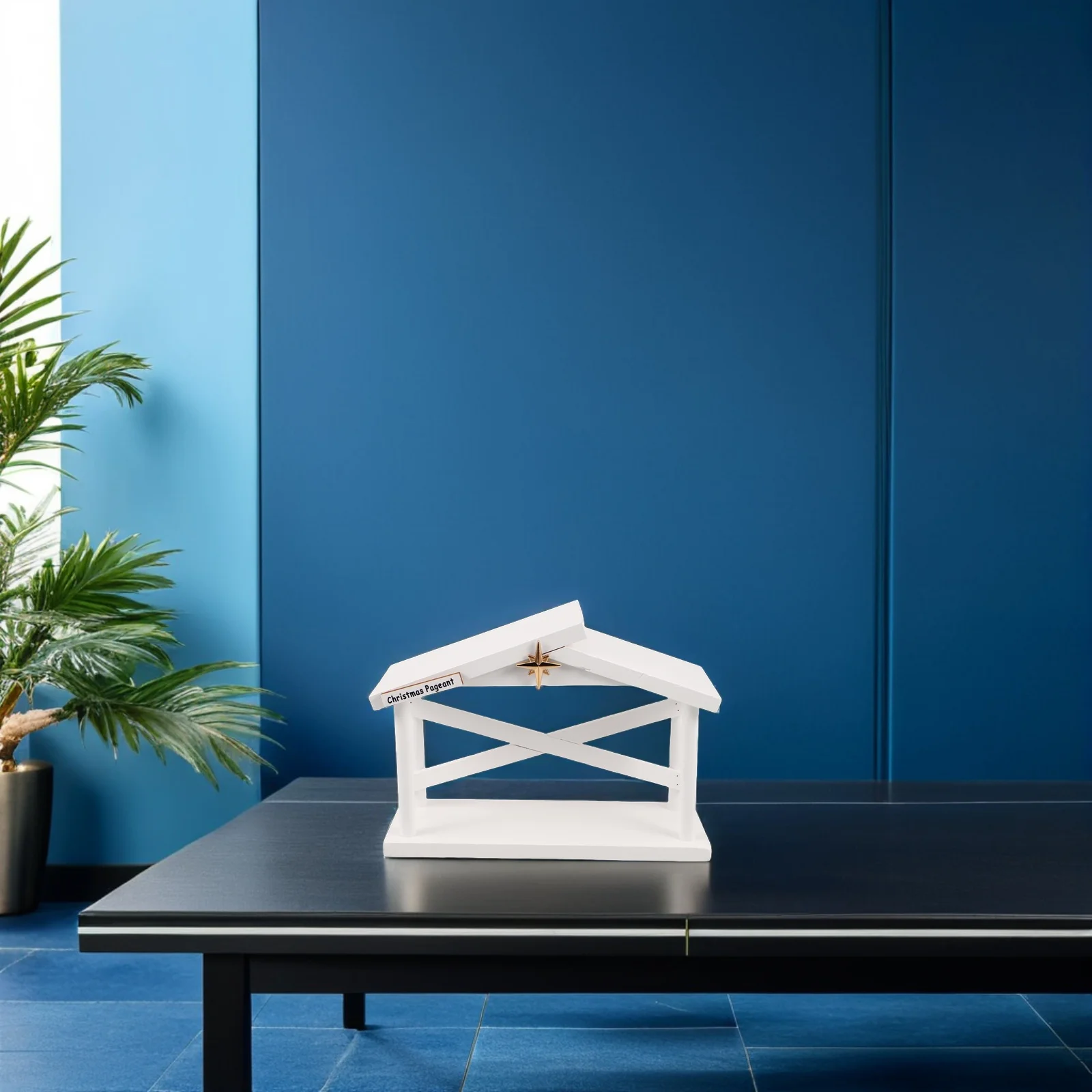 

Wooden Nativity Stable Handcarved Rustic White Manger Rustic Wood Creche Stable for Tabletop Mantel Holiday Display Bethlehem