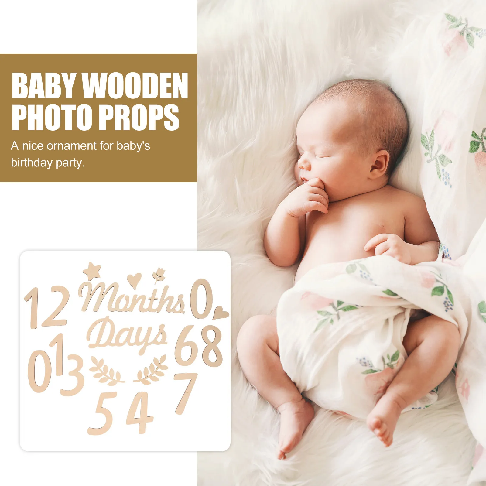 1Set Wooden Baby Month Milestone Numbers Set Compact Reusable Photo Props for Baby Monthly Celebration Growth Recording