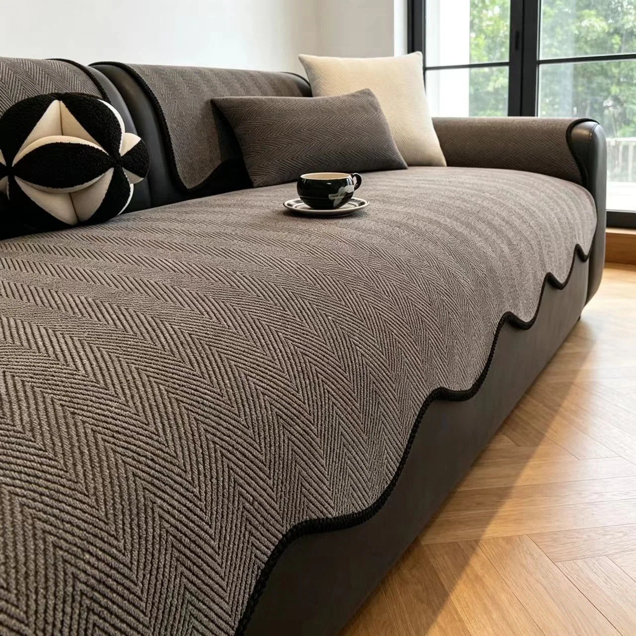 Basic Solid Herribone Jacquard Chenille Sofa Cover All Season Universal Anti-slip Sofa Seat Pad For Living Room Home Decor