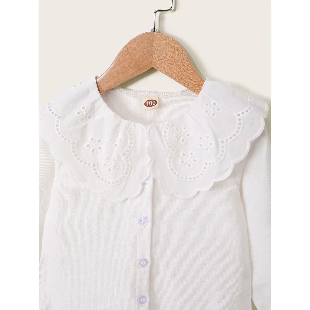 Kids Girl Long Sleeve Top Lace Collar Korean Style White Button T-Shirt Spring&Autumn Casual Clothing for Toddler Girl 1-6 Years