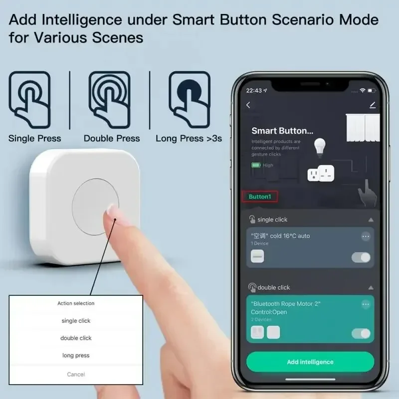 Zigéquation-Mini commutateur de scène intelligent Tuya, bouton de liaison multi-scènes sans fil, contrôle à une touche, fonctionne avec la passerelle Smart Life