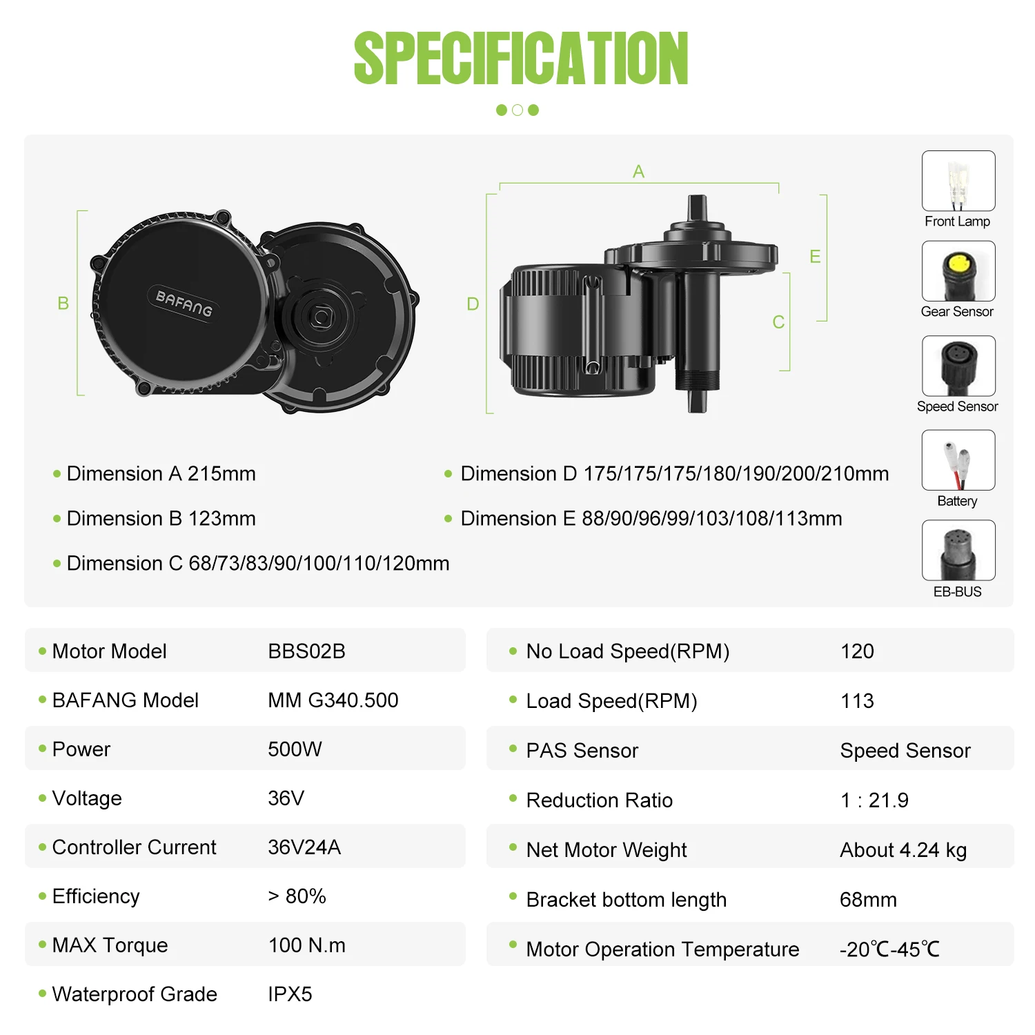 Bafang BBS02B 미드 드라이브 모터 전기 자전거 변환 키트, 8fun BBS BBS02 자전거 중앙 엔진 eBike MM340.500 키트, 36V, 500W