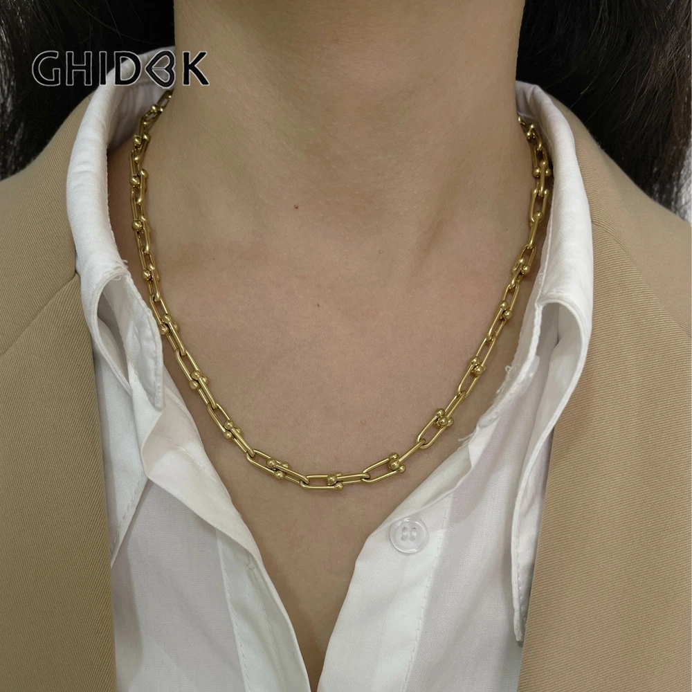 GHIDBK Must Have Stainless Steel Gold Silver Plated Thick U Shape Link Chain Necklace Chunky Punk Miami Jewelry Free Tarnish