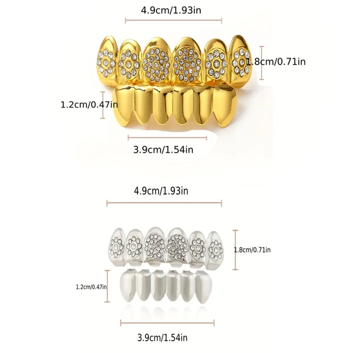 1PC hip-hop style shiny braces with floral inlay, Gothic style gold and silver teeth, personalized style braces for teenagers
