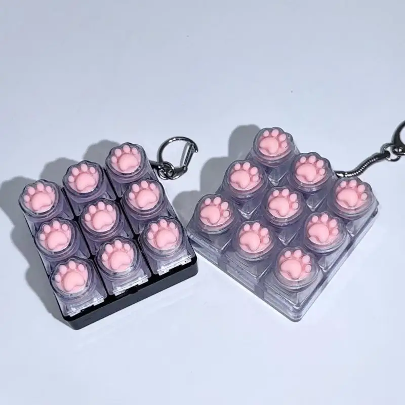 Oferta Imperdível: 1 Peça de Keycaps de Silicone em Formato de Pata de Gato com 9 Teclas, Chaveiro Sem Luz, Brinquedo Anti-Ansiedade e Alívio do Estresse