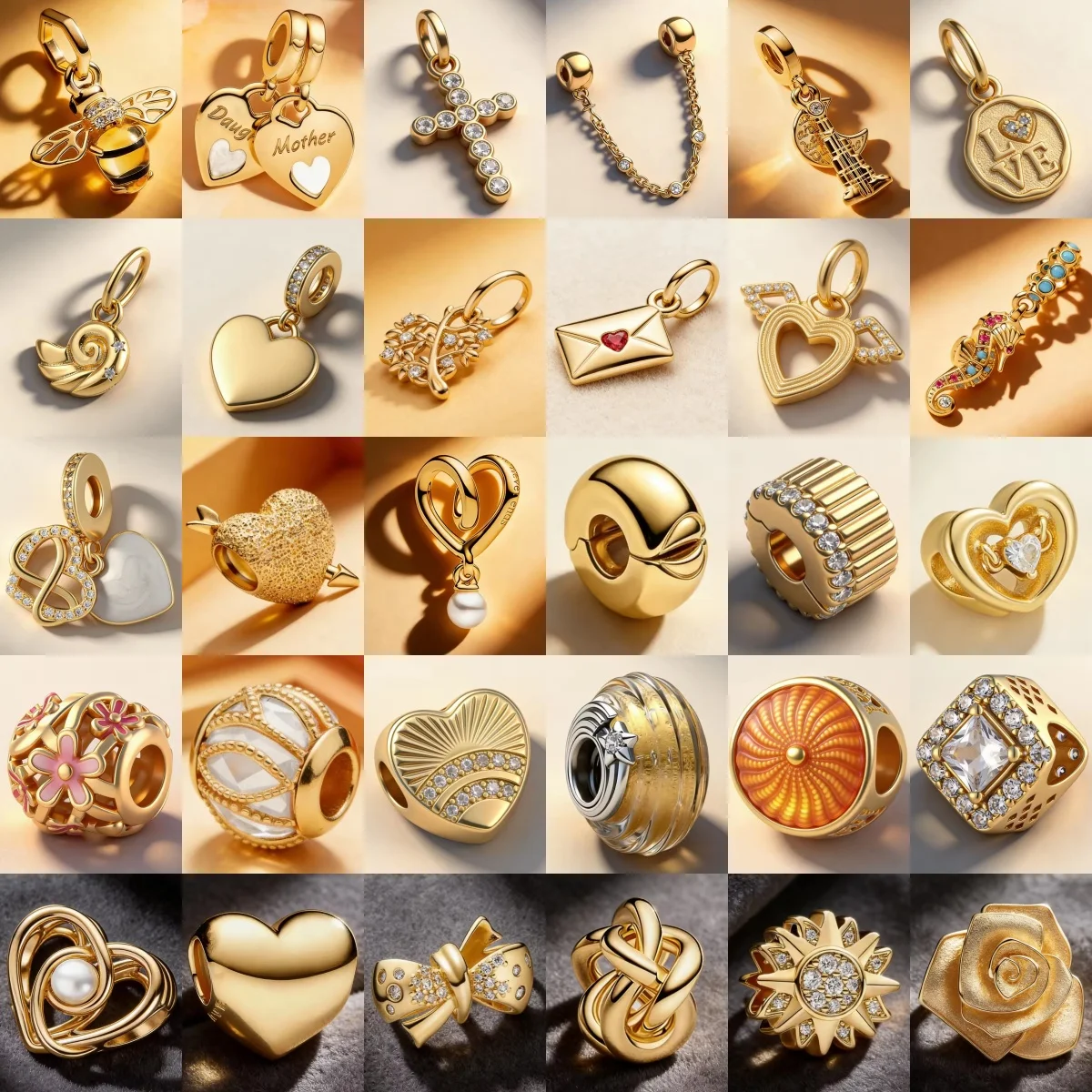Gilded 925 Silver Love Cross Bee Rose Beads and Pendant Fit for Original Bracelet DIY Women's Homemade Jewelry Birthday Gift