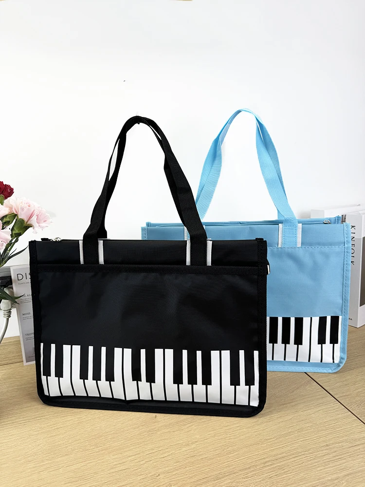 

Bla White Piano Key Pattern Музыкальная студенческая сумка для класса Ручная сумка для фортепиано Мягкий полиэстер Внутренний материал Застежка-молния