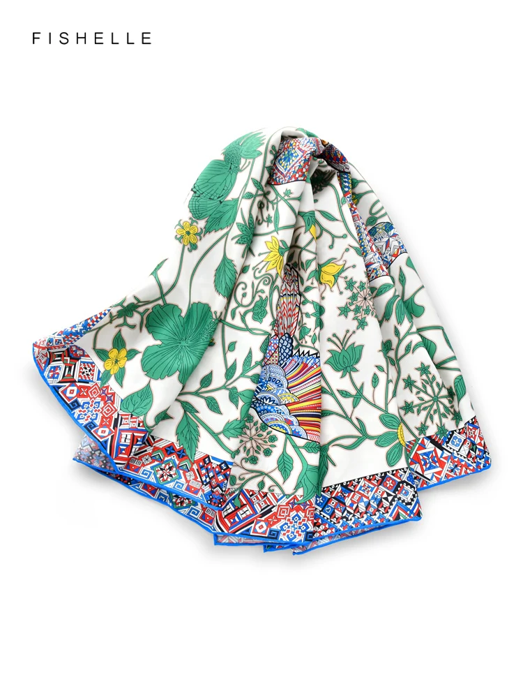 Nueva bufanda de seda de 100% de leopardo verde, chal de sarga para mujer, Bandana Hijab, regalos de lujo, diadema para mujer, bufandas, pañuelo de 90CM