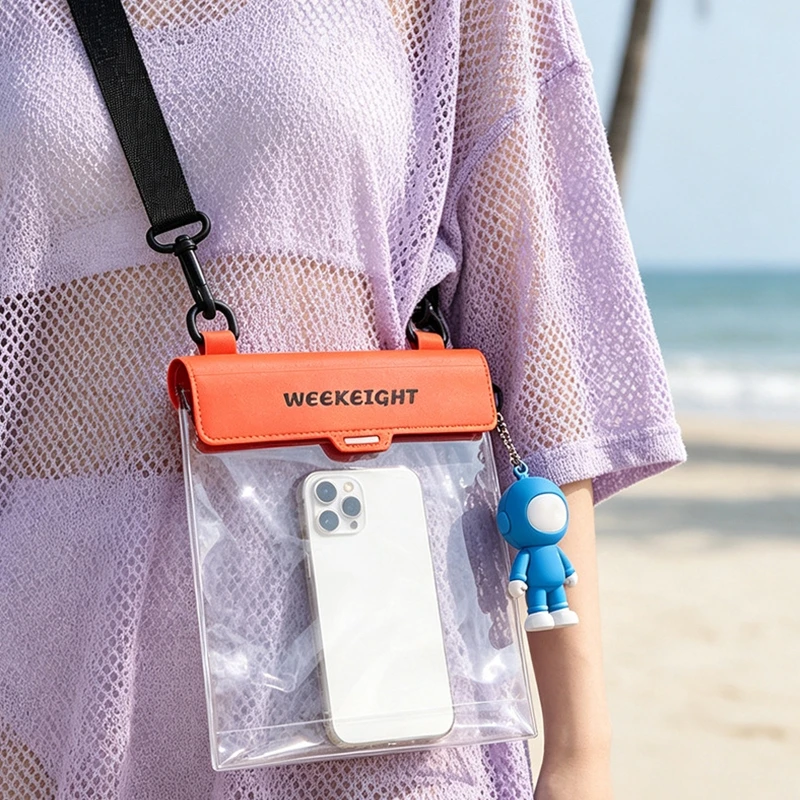 Waterproof Phone and E-Reader Crossbody Bag with Clear Front, Adjustable Shoulder Band, Closed-Top Carry Case for Day H8WD