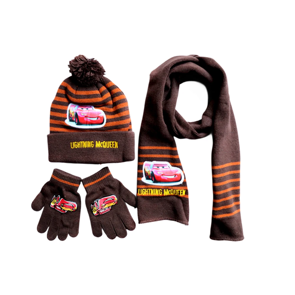 ديزني جديد الخريف الشتاء الأطفال Carlightning ماكوين الكرتون وشاح قبعة قفاز ثلاث قطع الدافئة صبي فتاة الطفل قبعة 4-8 سنوات #4